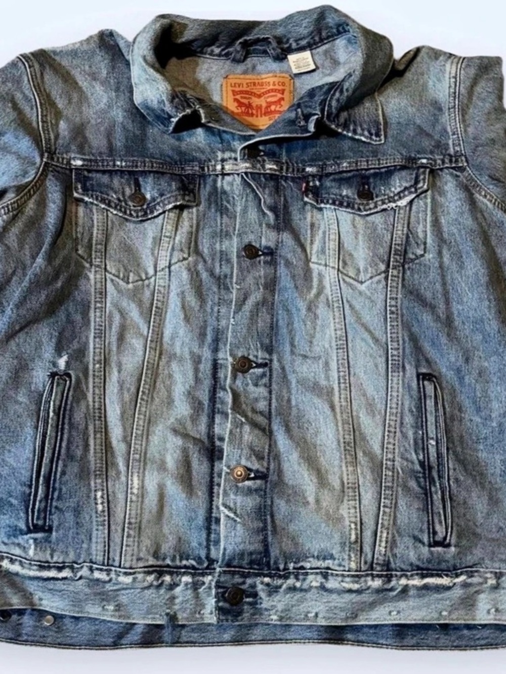 Levi's Distressed Denim Trucker Jacket Denim Jacket Size XXL